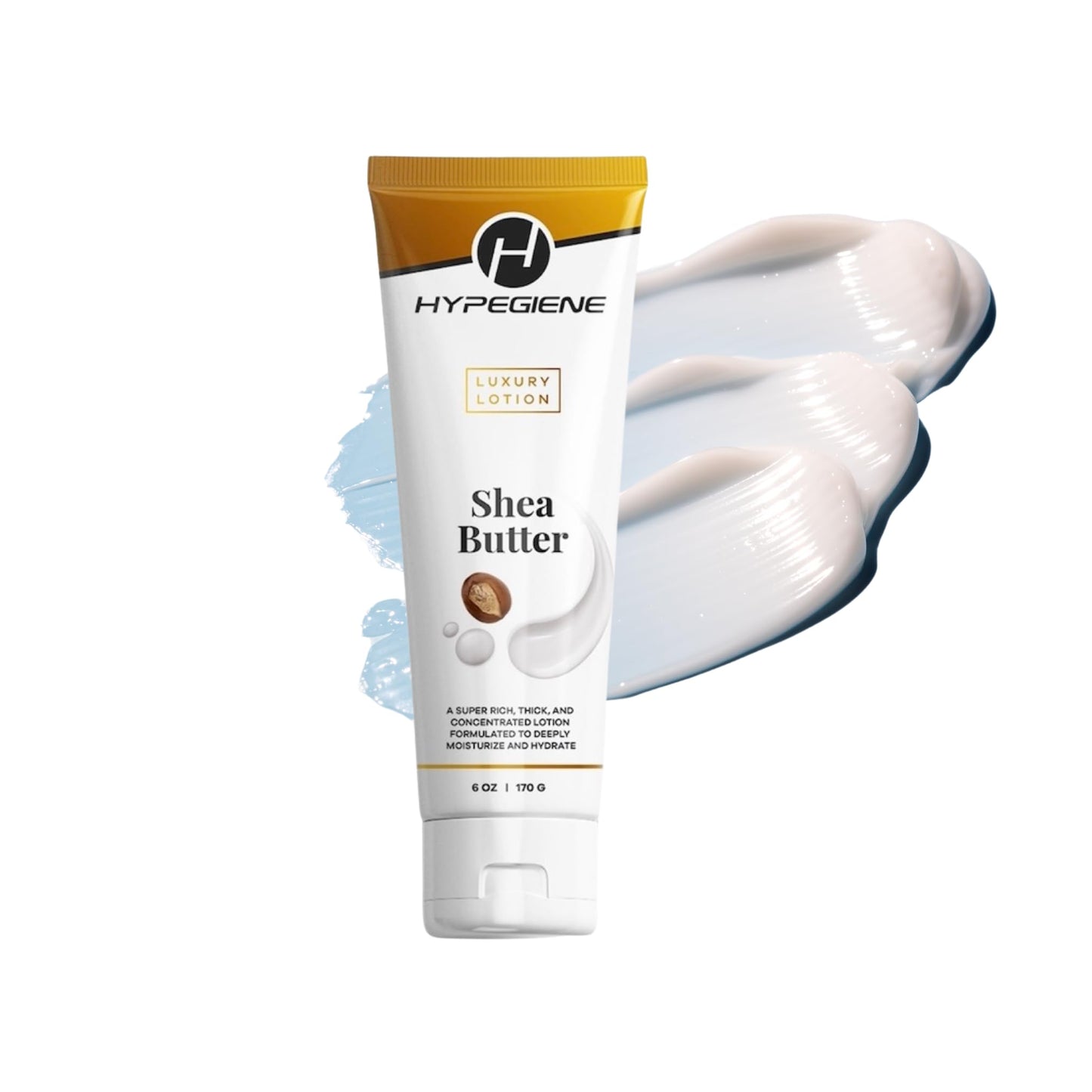 Hypegiene Shea Butter Lotion - Thick Textured, Hydrating Daily Moisturizer with Aloe, Shea Butter & Vitamin E - Non-Greasy Organic Body Lotion - Vegan, Paraben-Free - For Dry & Sensitive Skin (6oz)