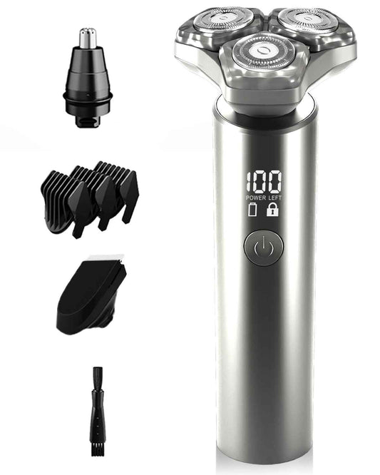Electric Razor for Men - Rechargeable Wet & Dry Shavers for Men, IPX8 Waterproof, Blades Spin 6000 Times Per Minute, and Travel Lock, Ideal for Business and Travel, Light Gray