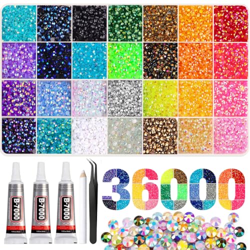36000 Resin Rhinestones 3mm Jelly AB 28 Colors with Glue & Tweezers