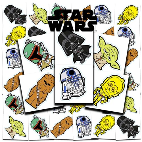 Star Wars Tattoos Party Favors Bundle ~ 72 Perforated Individual 2" x 2" Star Wars Temporary Tattoos for Kids Boys Girls (Star Wars Party Supplies)