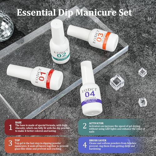 Eodci Dip Powder Nail Starter Kit - 6 Color Set with Liquids & Tools