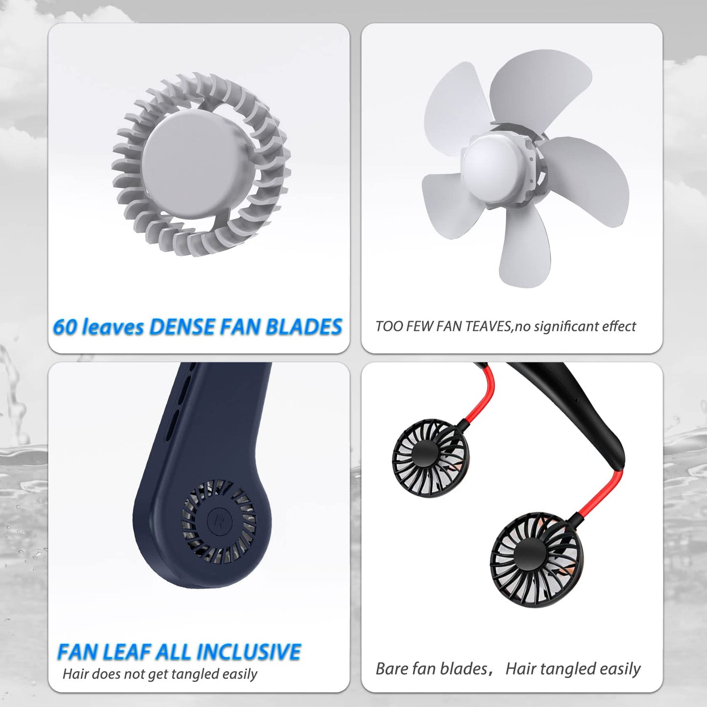 UseeShine Portable Neck Fan, bladeless neck fan,for Indoor Outdoor Travelling,USB Rechargeable Personal Fan, Rechargeable, Headphone Design,3 Speeds Operated Adjustable,neck fans for women Blue