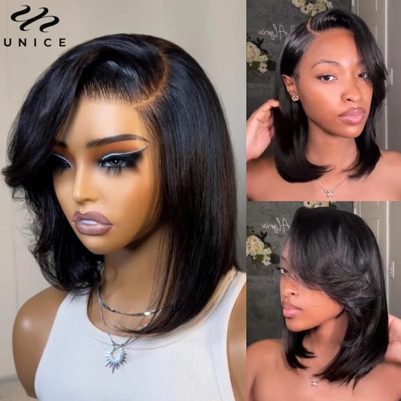 UNICE 12" Short Bob Wig Human Hair Glueless 4X4 Lace
