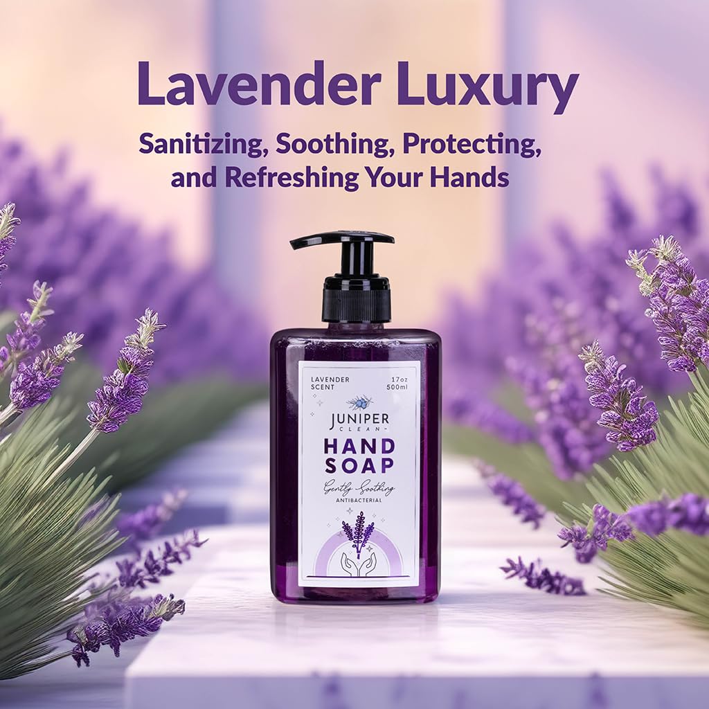 Juniper CLEAN, Antibacterial Hand Soap with Pump, Lavender Scent, Liquid Hand Soap 17 Fl Oz (Pack of 1)