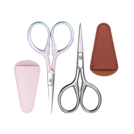 2 Pcs Eyebrow Scissors for Women Men, 3.5 Inch Professional Beauty Mini Scissors, Suitable for Facial Hair, Eyebrows, Beards, Ears, Nose and Beards, Stainless, Steel Straight Head(Pink and Silver)