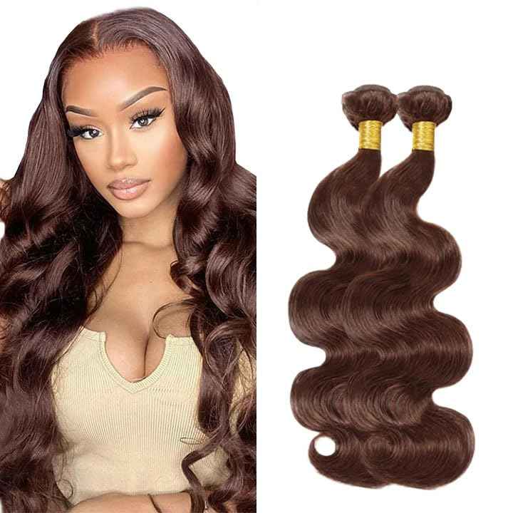 #4 Brown Bundles Human Hair Body Wave Bundles 22 24 Inch Human Hair Weave 2 Bundle Unprocessed Brazilian Virgin Hair Dark Brown Body Wave Human Hair Extensions 100g/PC