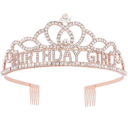 AOPRIE Diane Birthday Crowns for Women Rose Gold Tiaras for Girls Crowns for Girls Rhinestone Crystal Decor Headband