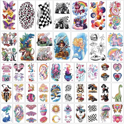 52pc Temporary Tattoos for Kids - Mermaid, Unicorn & Dinosaur