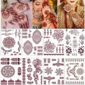 8 Sheets Temporary Tattoo Stickers Red Brown Fake Tattoo Lace Floral Temporary Waterproof Body Art Long Lasting Stickers Beach Festivals Wedding Party Decorations