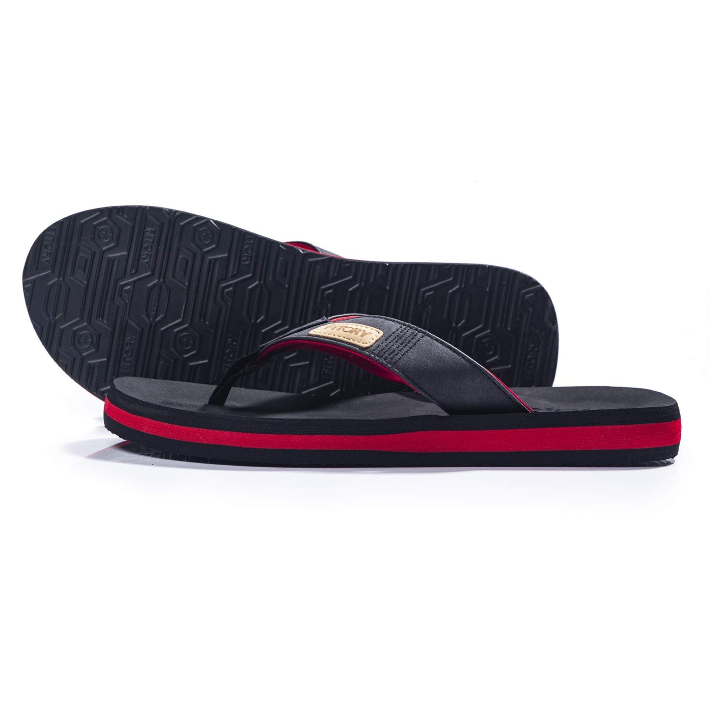 FITORY Men's Flip-Flops, Thongs Sandals Comfort Slippers for Beach Black/Red Size 6