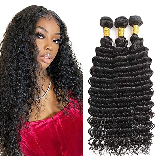 Deep Wave Human Hair Bundles - 18-22 Inch Brazilian Natural Black