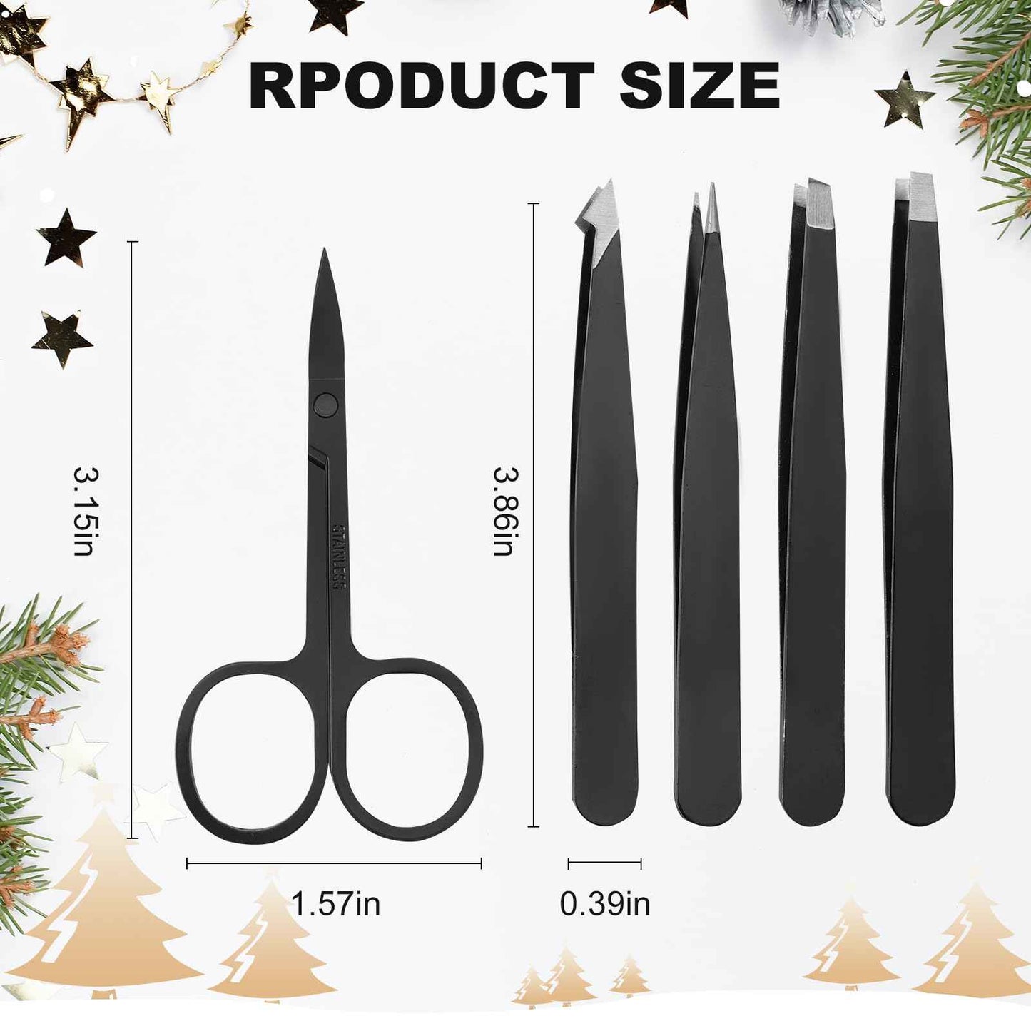 5-Pack Stainless Steel Tweezers Set for Women with Curved Scissors, Great Precision for Facial Hair Removal and Splinter Removal, Stocking Stuffer for Women