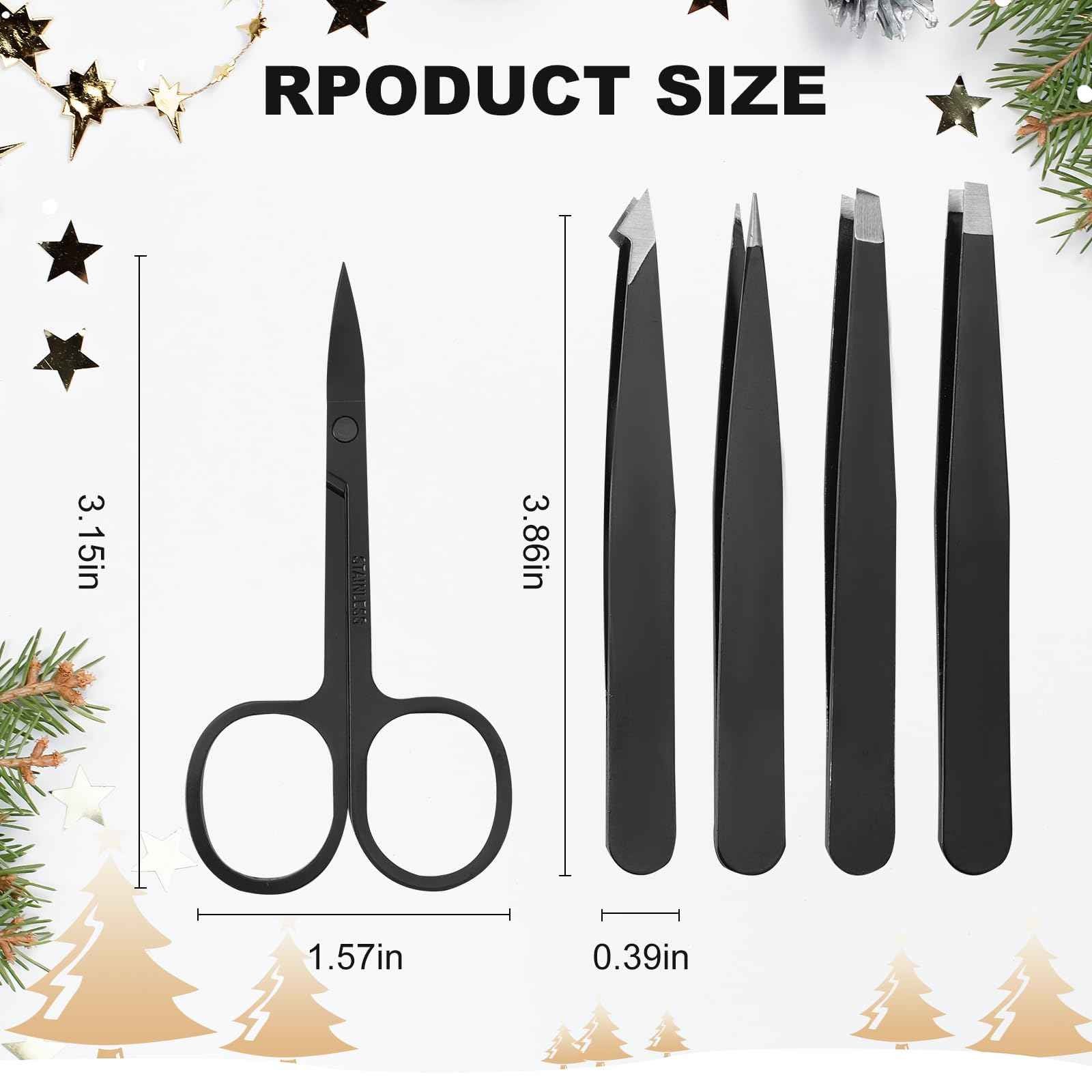 5-Pack Stainless Steel Tweezers Set for Women with Curved Scissors, Great Precision for Facial Hair Removal and Splinter Removal, Stocking Stuffer for Women