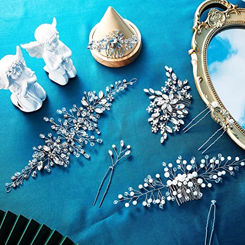 Maitys 44pc Wedding Hair Comb Clips Pearl Crystal Rhinestone Set