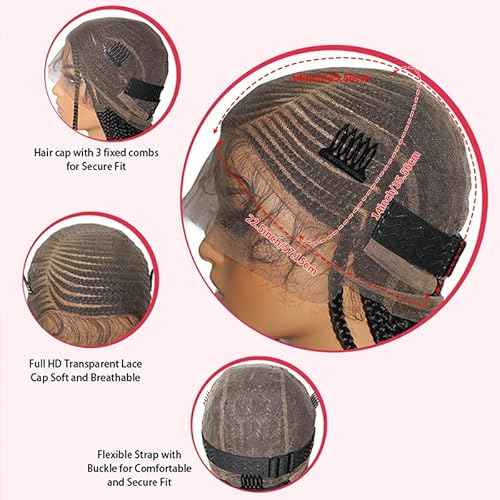 36" Braided Wigs for Black Women Full Lace Front Box Braids Wig with Baby Hair Knotless Cornrow Box Braids Wig Natural Deep Side Part Goddess Synthetic Braided Wig for Daily Use