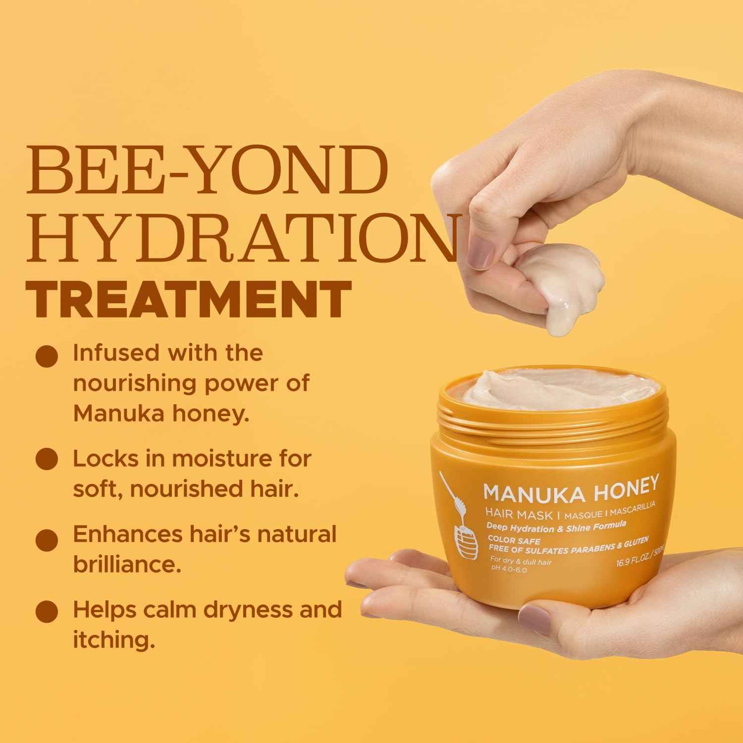 Luseta Manuka Honey Hair Mask Hydrates and Moisturizes Damaged Hair, Restores Shine to Dry, Dull Hair, Frizz Control and Sulfate Free 16.9oz