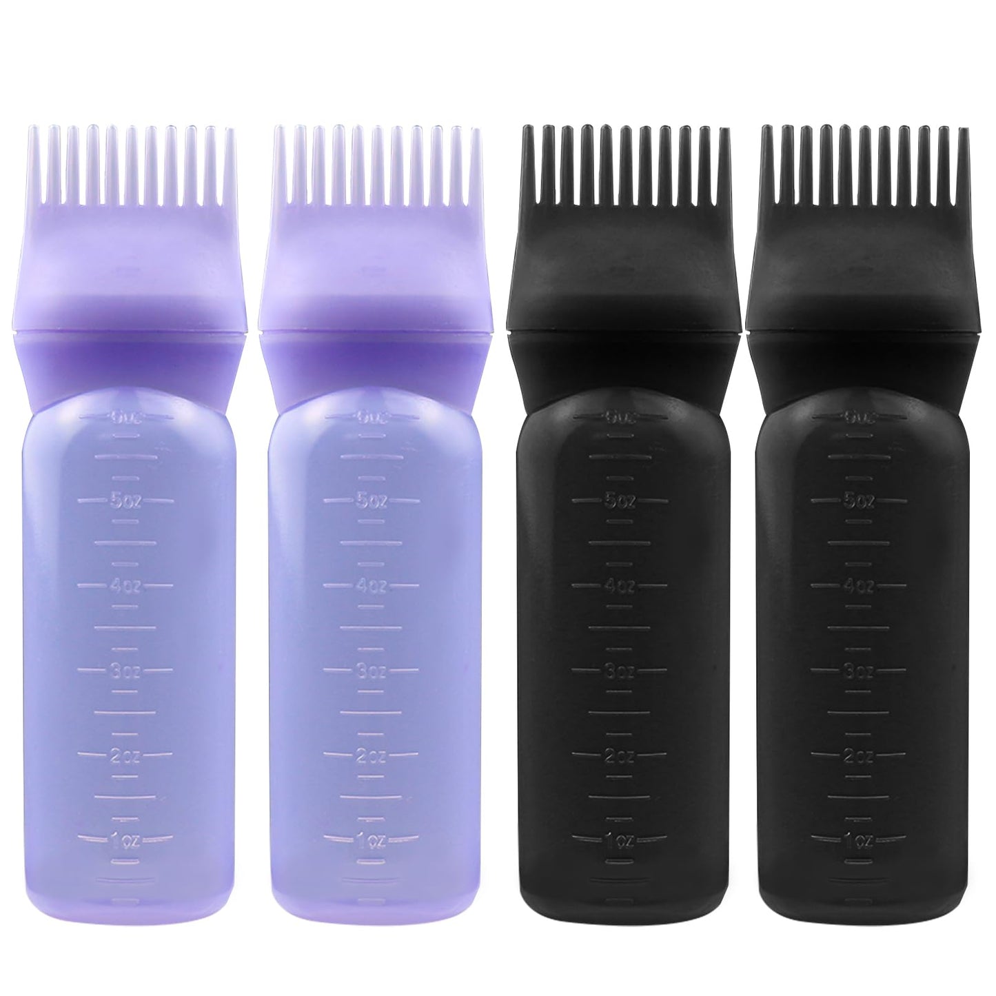 ELANE Hair Oil Applicator, 4PCS Hair Oiler Comb Bottle for Hair Scalp, 6oz (2Black+2Purple)