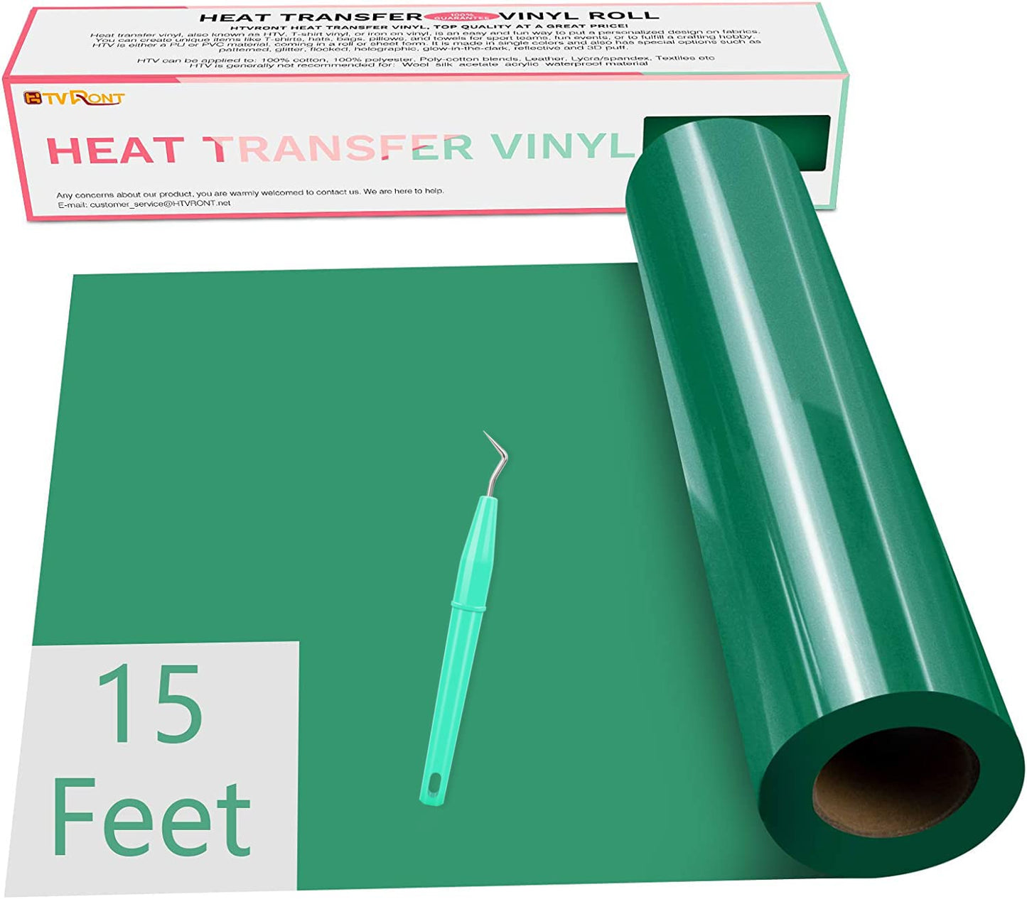 HTVRONT HTV Vinyl Rolls Heat Transfer Vinyl - 12" x 15ft Green HTV Vinyl for Shirts, Iron on Vinyl for Cricut & Cameo - Easy to Cut & Weed for DIY Heat Vinyl Design (Green)