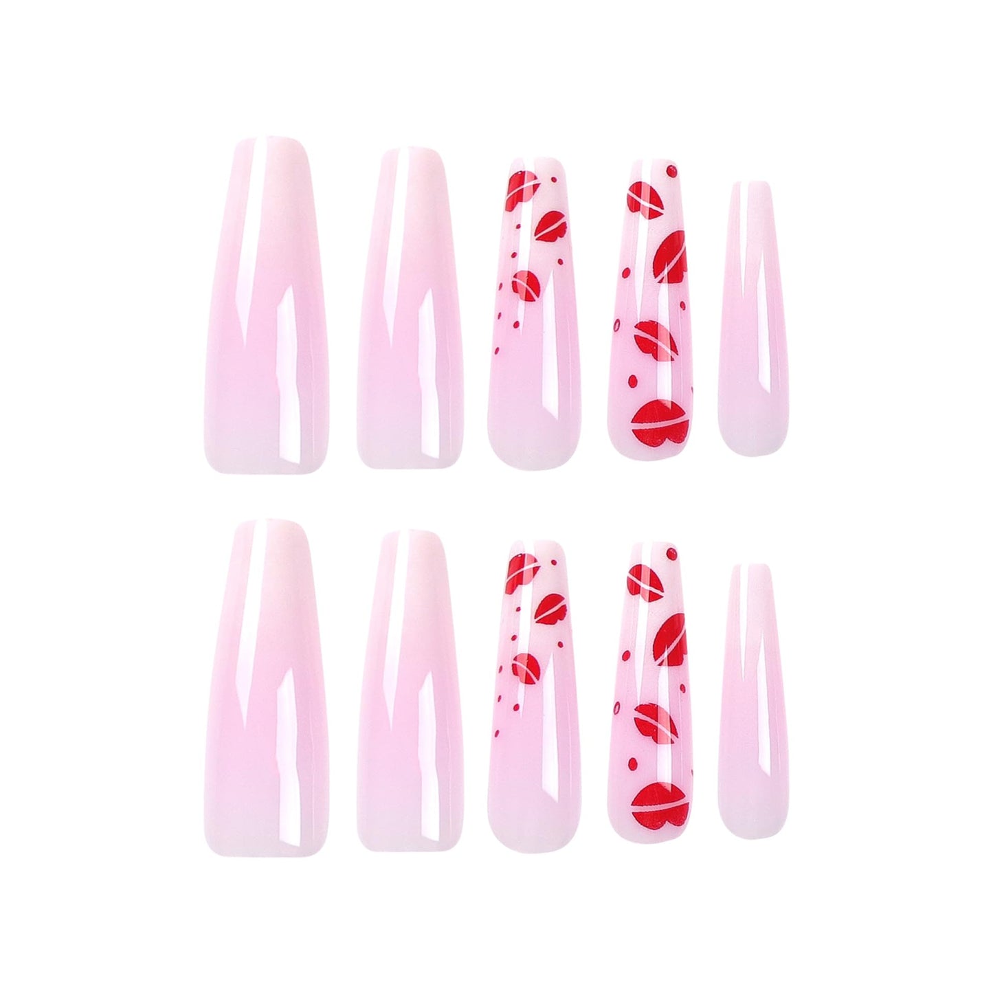 RTKHFZE Press on Nails Long, Coffin Fake Nails Pink Full Cover Acrylic Nails with Nude White Gradient and Lips Designs False Nails Stick on Nails with Glue Gift for Women and Girls Manicure