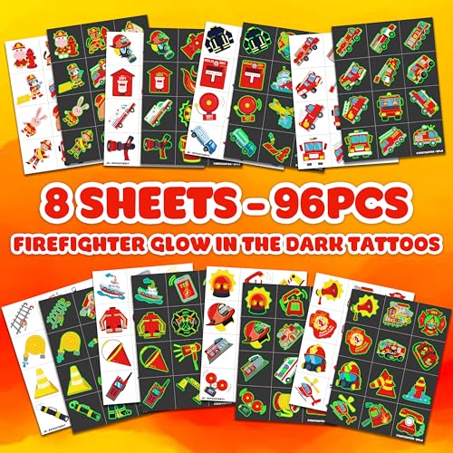 96 PCS Glow in the Dark Firefighter Temporary Tattoos
