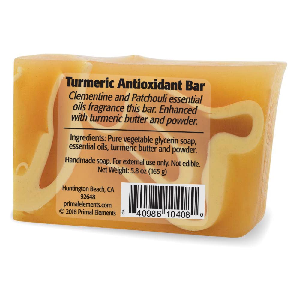 Primal Elements Glycerin Bar Soap | Helps All Skin Types, Sensitive, Oily & Dry Skin | NO PARABENS, VEGAN, GLUTEN FREE, 100% VEGETABLE BASE - (Turmeric)