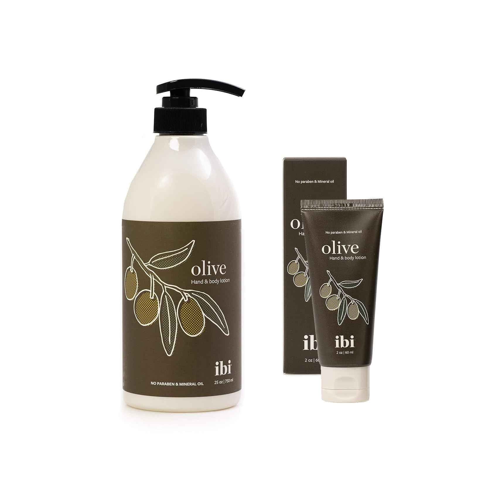 IBI Moisture Hand and Body Lotion Set For Dry Skin 750 ml Lotion and 2.02 oz Hand Cream (Olive)