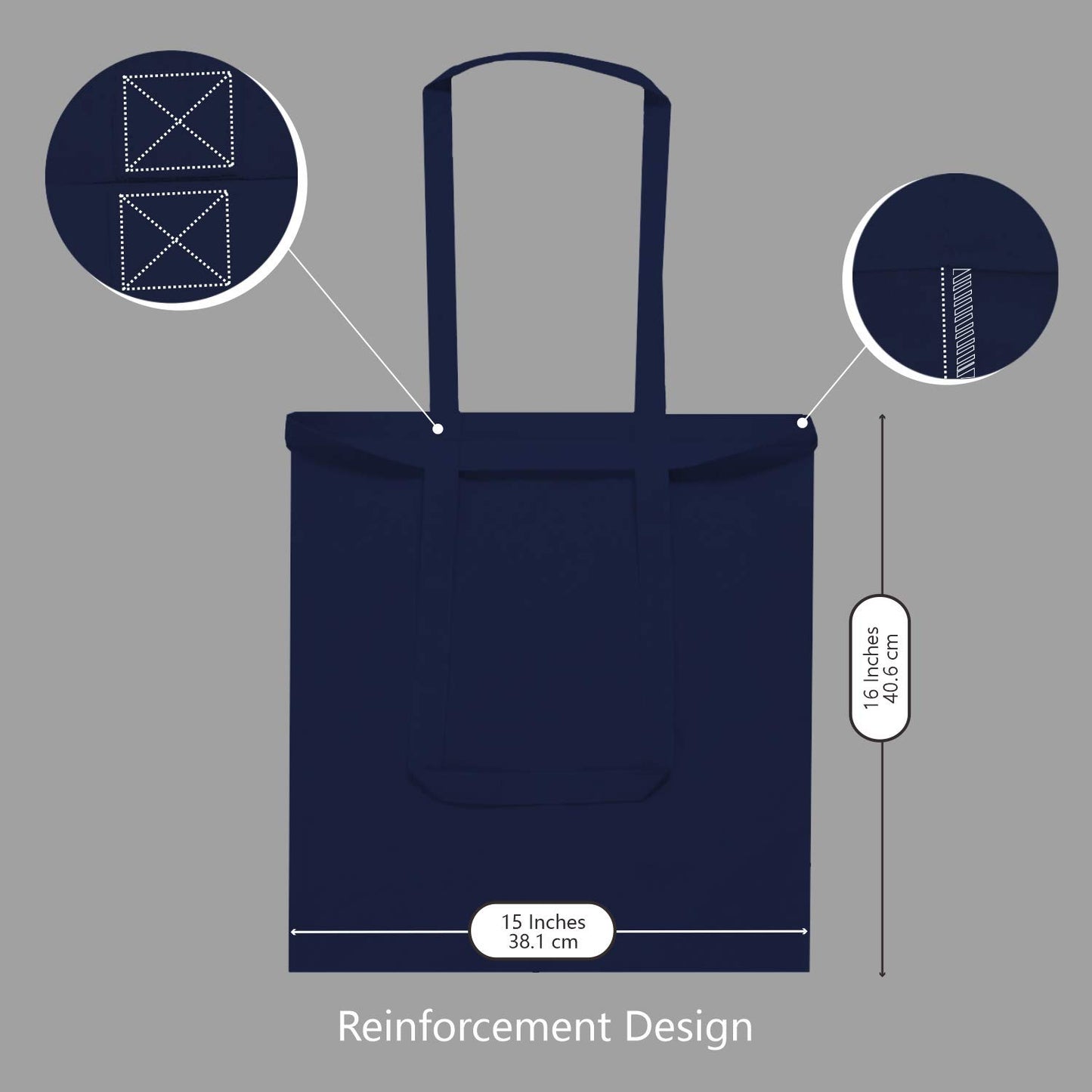 TOPDesign 6-Pack Economical 16"x15" Navy Blue Cotton Tote Bag, Lightweight Medium Reusable Grocery Shopping Cloth Bags, Suitable for DIY, Advertising, Promotion, Gift, Activity