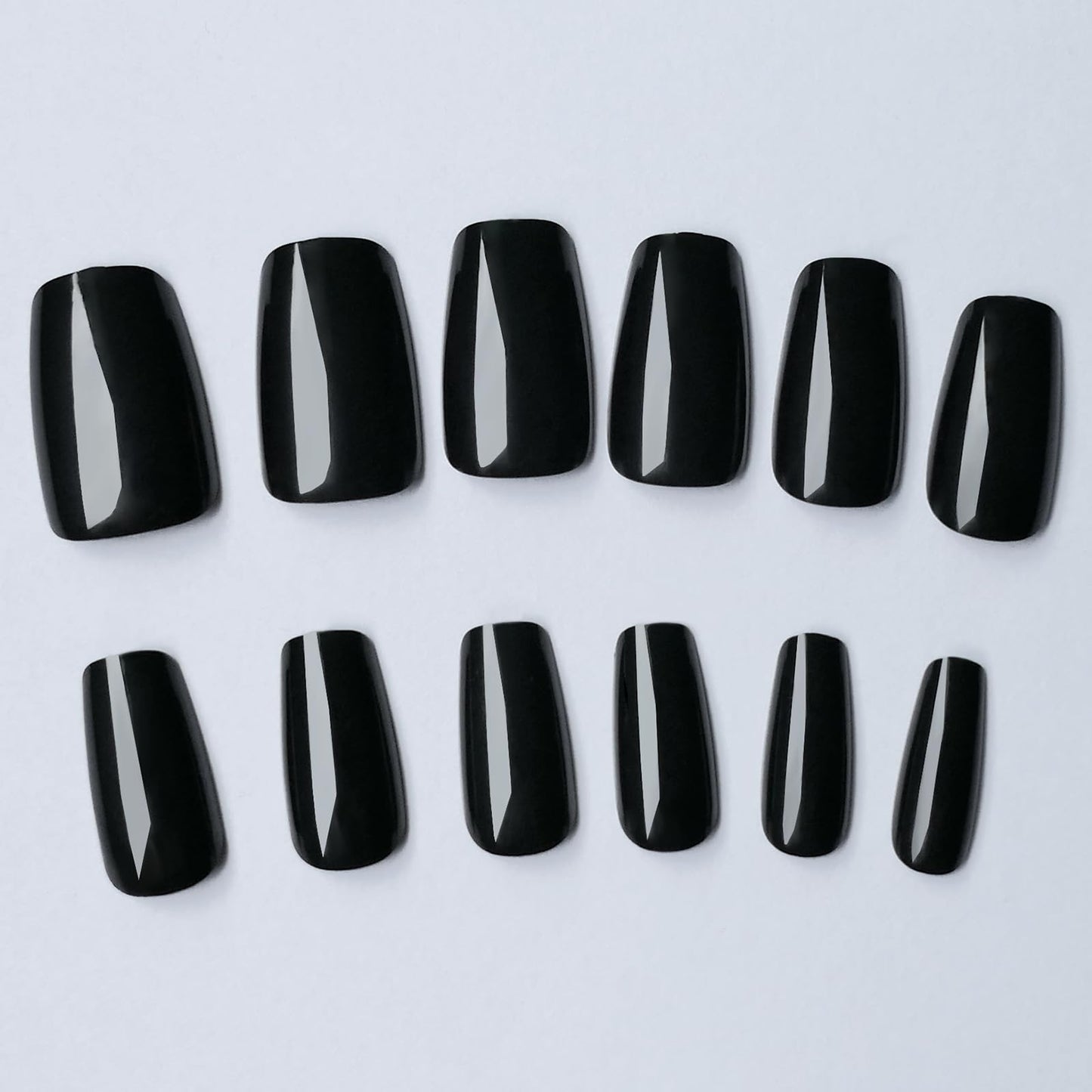 AddFavor 300pcs Coffin Press on Nails Medium Fake Nails Glossy Black Nails Ballerina Square Nail Press on Acrylic False Nail for Women Girls