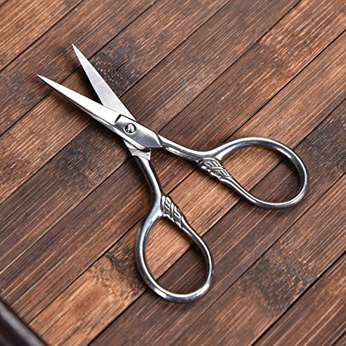 Small Facial Hair Scissors, Stainless steel (silver) Straight Tip Snips Beauty Grooming Kit for Eyebrows, Beard, Ear, Nose, Moustache Trimming with PU Case