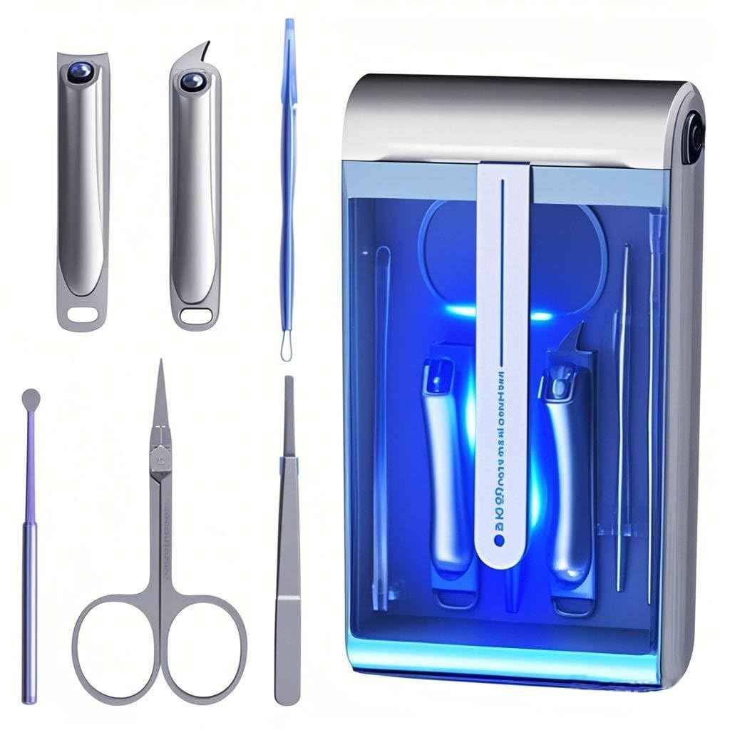 Nail Clipper Set with Disinfection Rechargeable Storage Box 6Pcs Manicure Pedicure Kit Stainless Steel Nail Grooming Tools Fingernail and Toenail Clipper Cutters Perfect Gifts for All Genders
