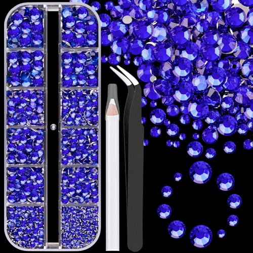 Resin Rhinestones for Crafting, 1 Box Royal Blue Flatback Crystals for Bedazzling Crafts DIY Nail Art Deco, Non Hotfix Bulk Gems Charms for Tumbler Shoes Clothing Fabric Face Makeup Manicure