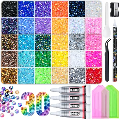 40000 Pcs 4mm Resin Rhinestones Kit, 30 Colors with B7000 Glue