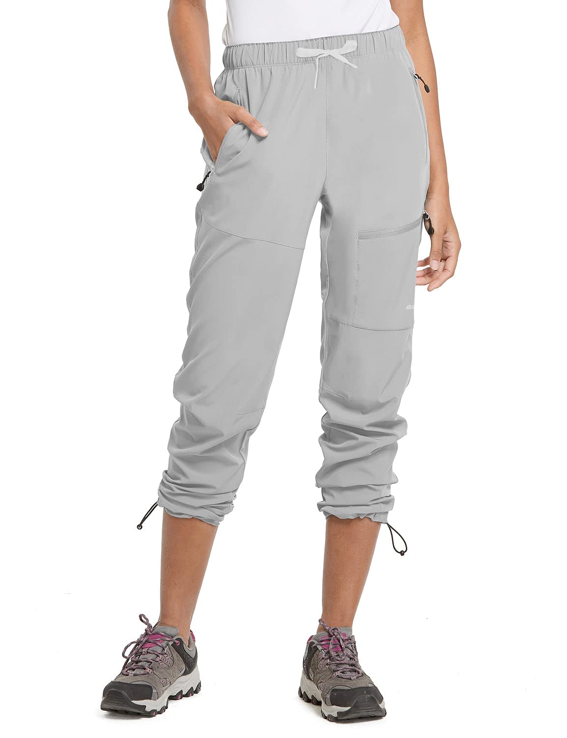 BALEAF Women's Hiking Pants Quick Dry Water Resistant Lightweight Joggers Pant for All Seasons Elastic Waist Glacier Gray Size XS