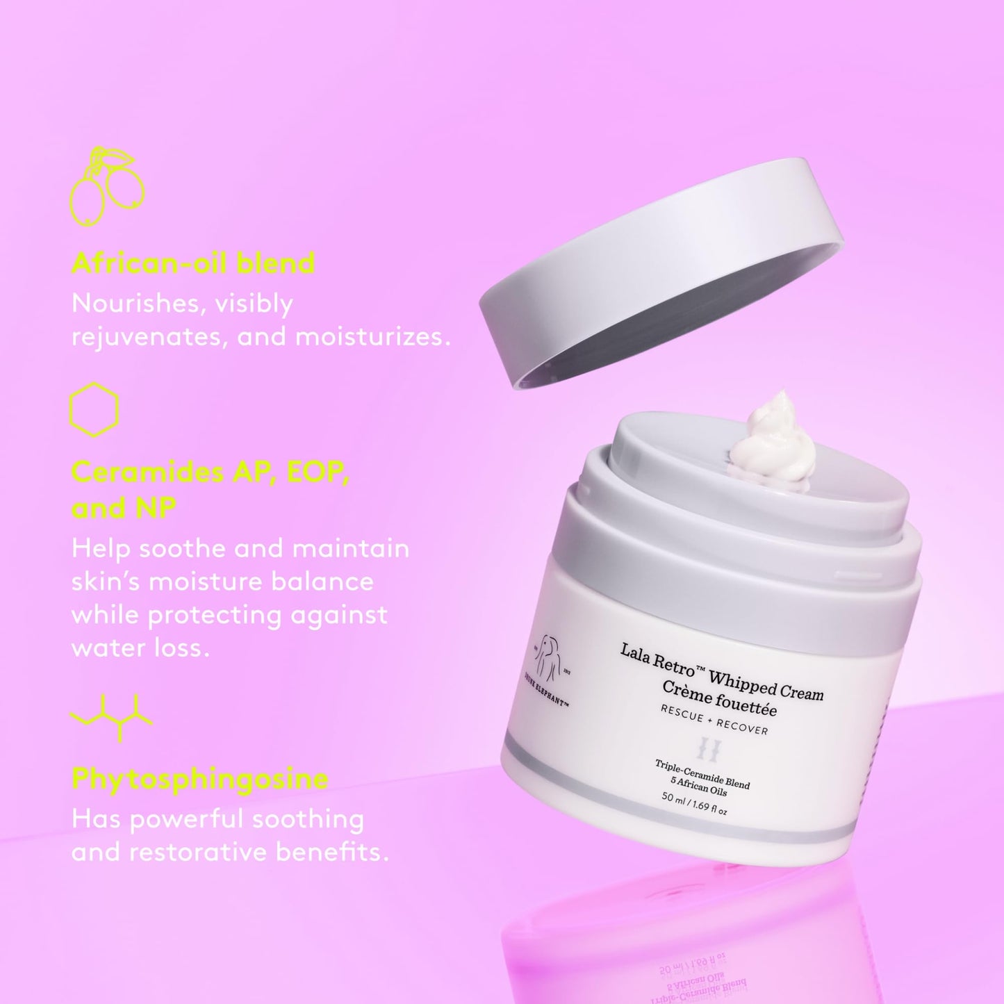 Drunk Elephant Lala Retro Whipped Cream - 15 ml/.5 fl oz - Ceramide Moisturizer - Clean Clinical Skincare - Cruelty-Free - Dermatologist-Tested - Free of Essential Oils, Silicones, and Fragrance
