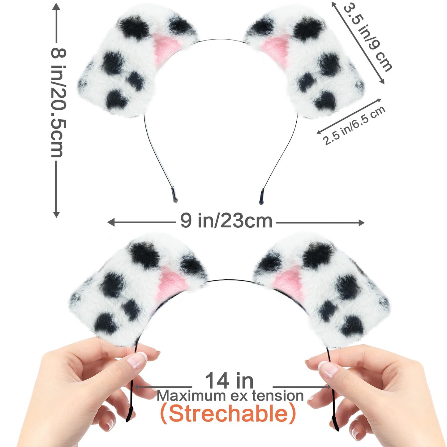 Beviliu Animals Ears Headband Realistic Dalmatian Dog Ears Headband Fluffy Cat Ears Bunny Ears Halloween Christmas Costume for Washing Makeup Cosplay Party