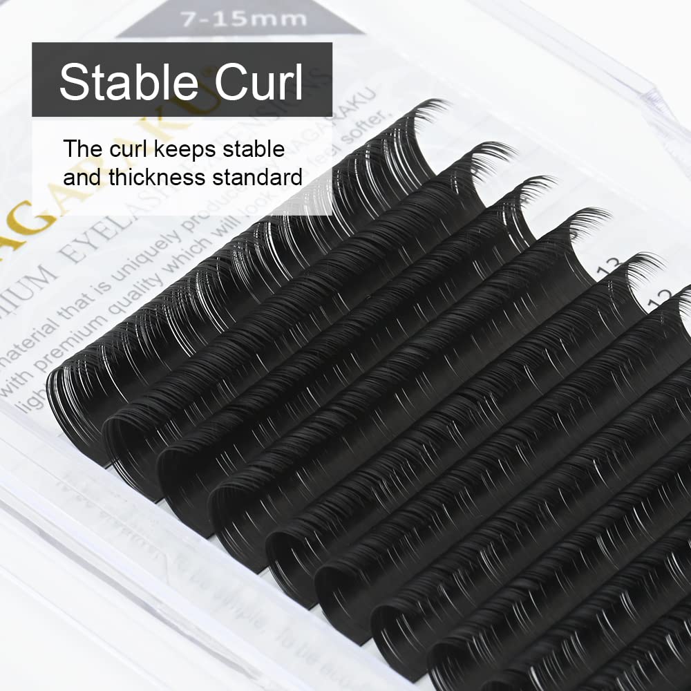 NAGARAKU Eyelash Extensions Individual Lashes 0.07 CC curl 7-15mm Mix Tray Classic Matte Black Soft Natural Faux Mink 16 rows