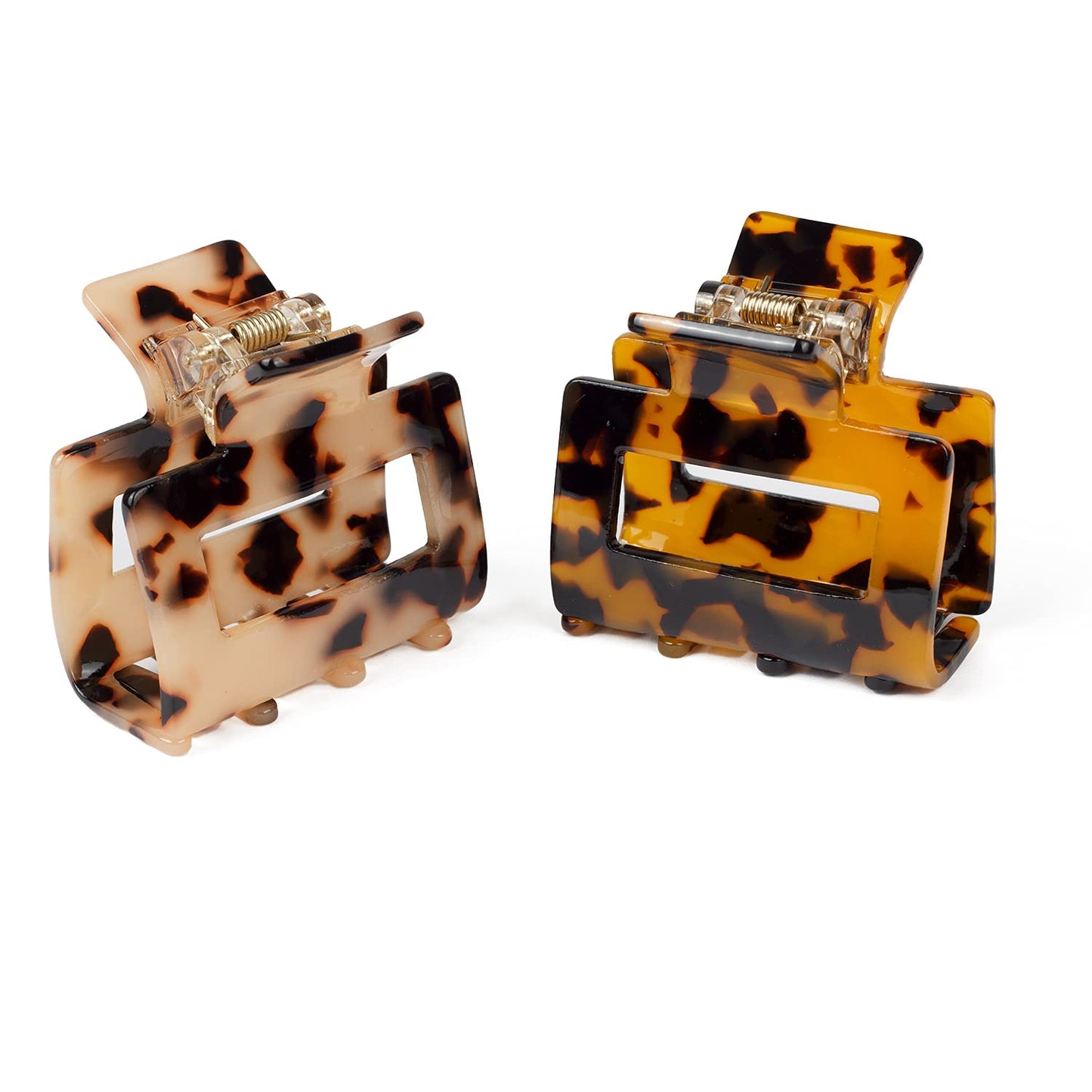 JIRIS 2PCS 2 Inches hair claw clips Banana Clips Barrettes French Design celluloid Leopard print Small Rectangular amber Fashion Accessories for Women hair clips