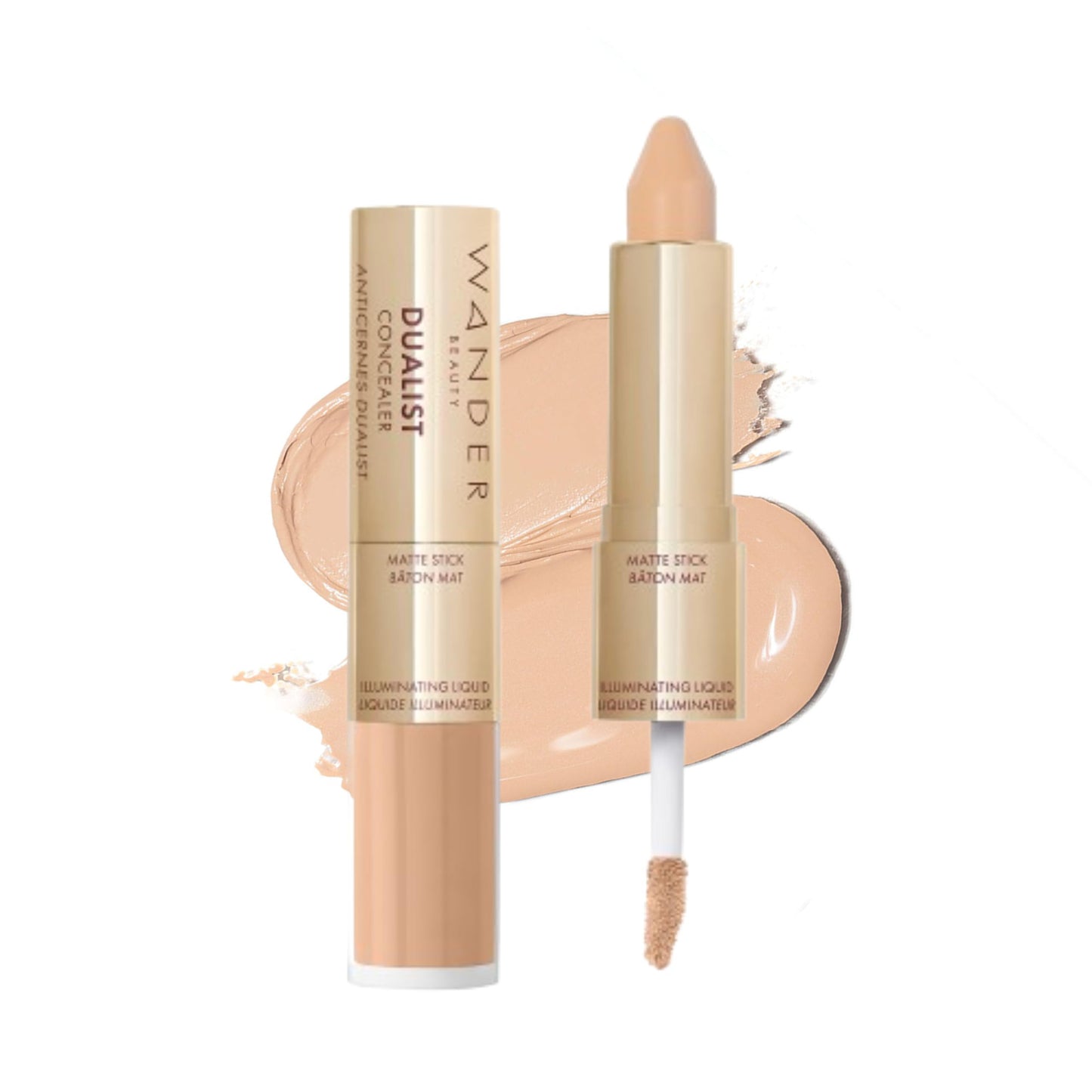 Wander Beauty Dualist Matte and Illuminating Concealer Makeup - Light - Dual-Ended Matte Concealer Stick + Liquid Concealer - Full Coverage Concealer Brightens, Firms & Hydrates Under Eyes -0.28 fl oz