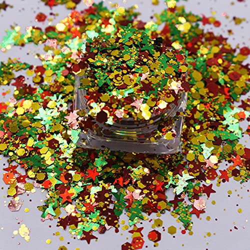 10 Grams/Pack - Christmas Holiday Snowflake Tree Mixes Series Glitter - Festival Rave Beauty Makeup Face Body Nail Art Craft Tumbler Decoration CH122