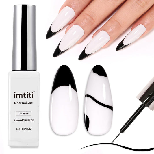 Imtiti Nail Art Liner Gel Polish,1 Pcs 8ml Classic Black French Tip Gel Liner Nail Polish Soak off UV LED Gel Polish Liner Salon Manicure Swirl Nail Design