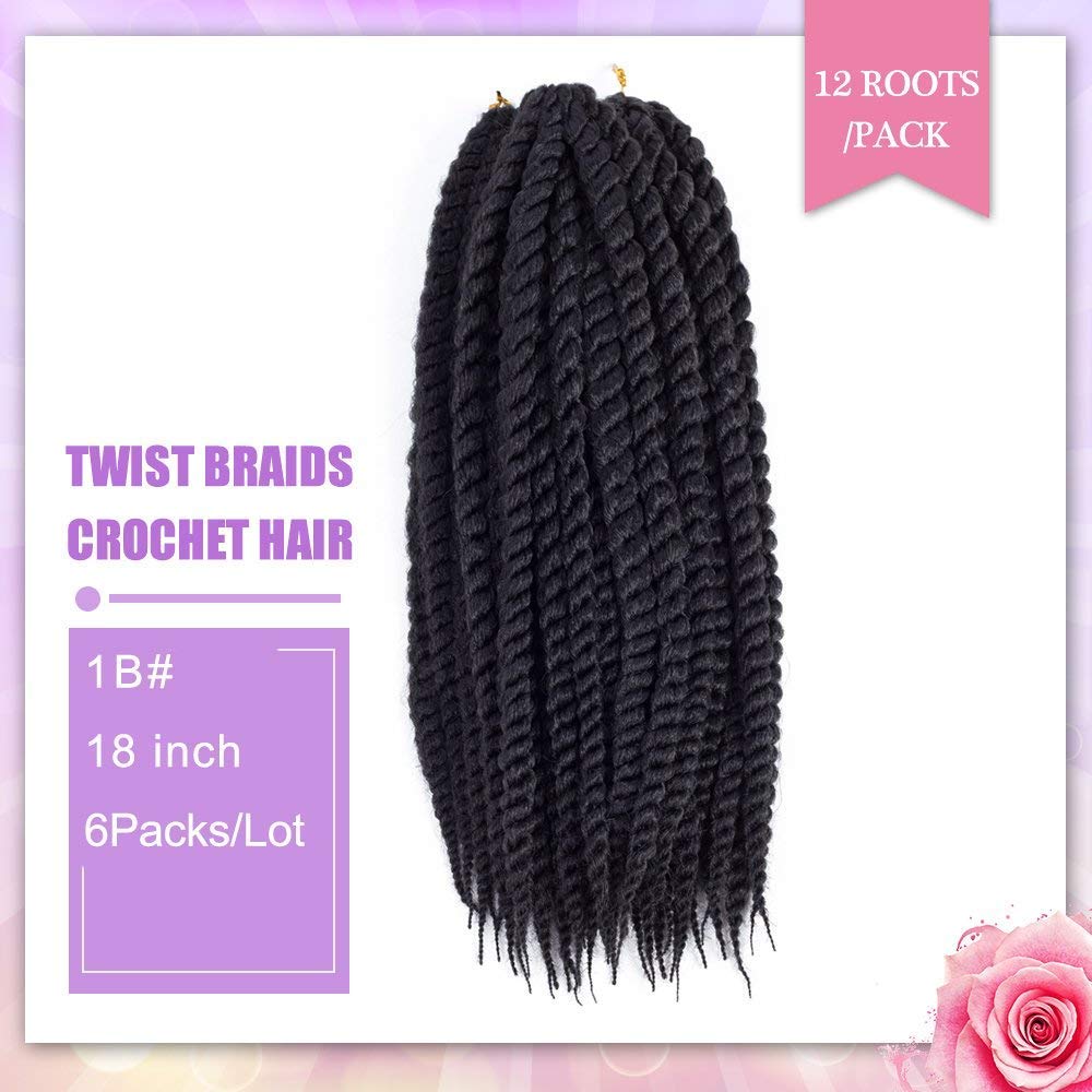 Admutty Havana Twist Crochet Hair 6 Packs 18 inch Braids Senegalese Braiding (1B)