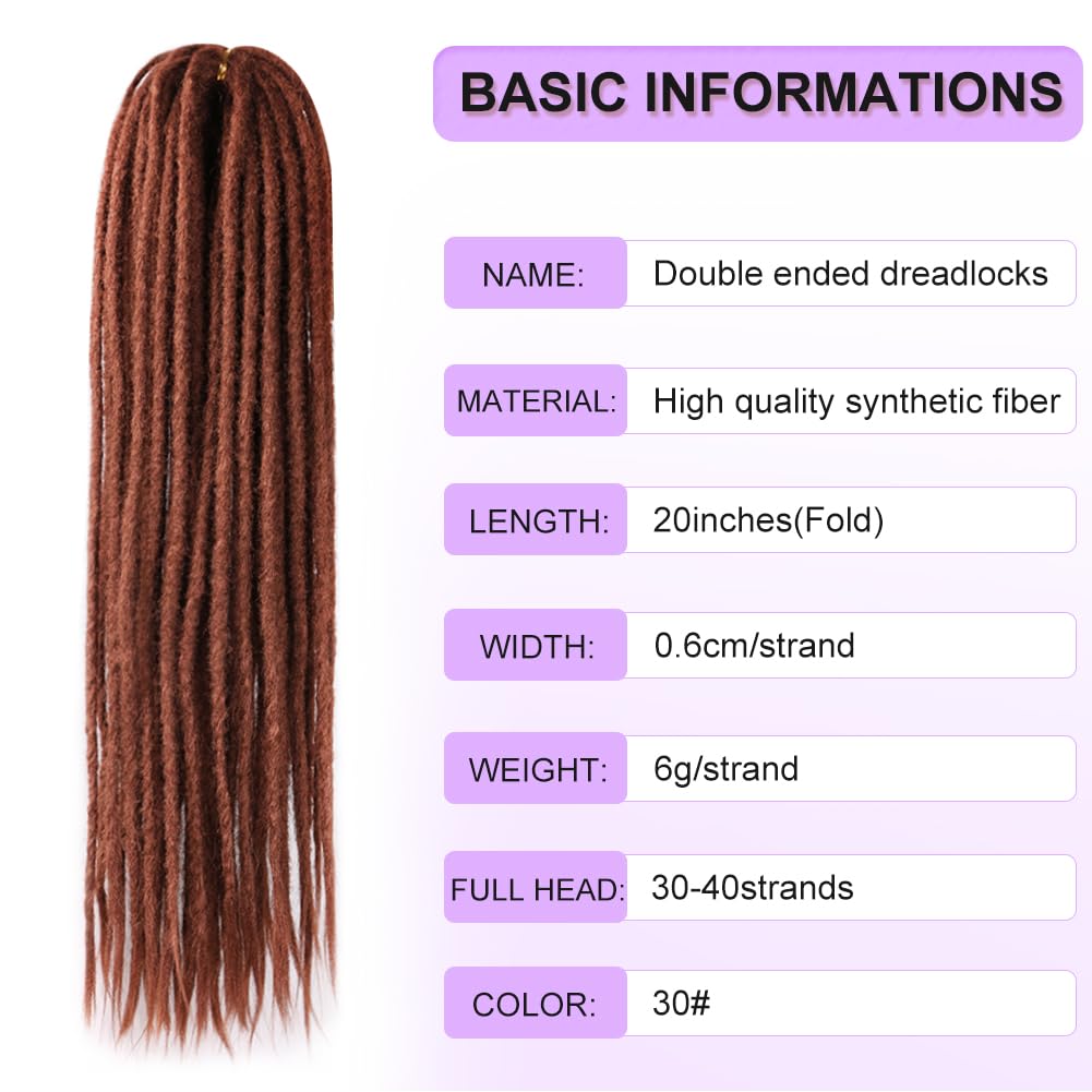 BUFENGSUN Synthetic Double Ended Dreadlock Extensions 20inches 10 Strands Thin Soft DE Dreads Extensions for Women (Straight 10 Strands, #350)