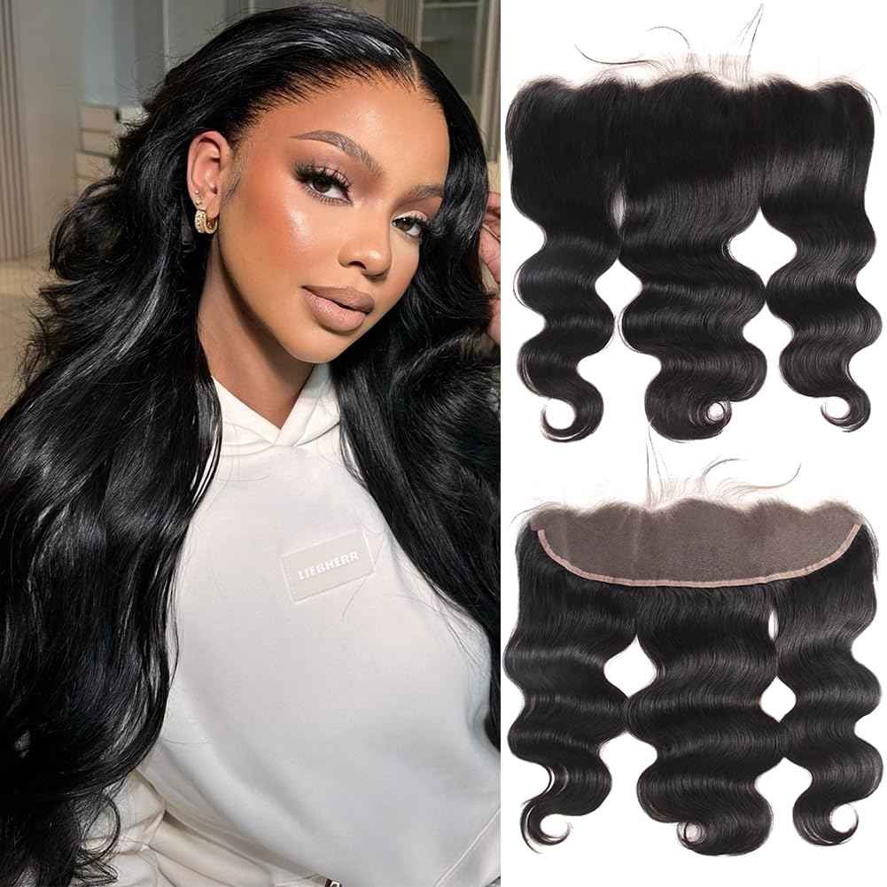 13x4 Lace Frontal Closure Body Wave Ear To Ear HD Lace Frontal Pre Plucked With Baby Hair Free Part 150% Density 12a Unprocessed Virgin Human Hair Invisible Lace Frontal Closure Natural Black 14 Inch