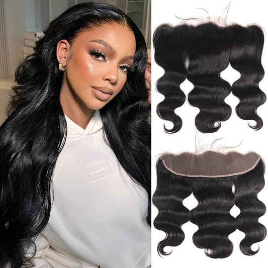 13x4 Lace Frontal Closure Body Wave Ear To Ear HD Lace Frontal Pre Plucked With Baby Hair Free Part 150% Density 12a Unprocessed Virgin Human Hair Invisible Lace Frontal Closure Natural Black 14 Inch