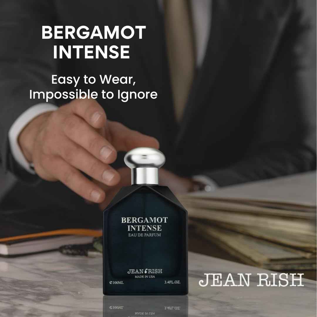 Jean Rish Bergamot Intense, Eau de Parfum for Men (3.4 Fl Oz / 100ml) with Bergamot, Orange Blossom & Patchouli – Long Lasting and Luxury Fragrance, Made in USA