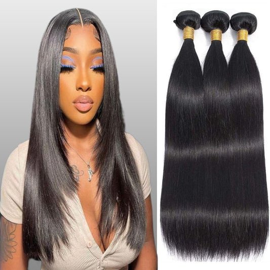 Straight Human Hair Bundles 14 14 14 Inch Trippy Hair Bundles Human 100% Brazilian Unprocessed Raw Hair Bundles Weave Bundles Human Hair Extensions For Black Women Natural Color Christmas Decorations