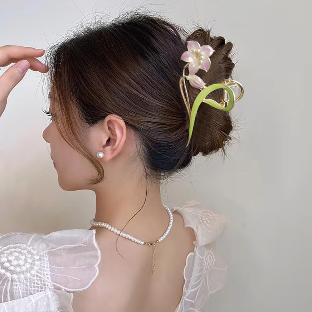 Flower Hair Claw Clips， Gardenia Flower Shape Hairpin Jaw Clips Jumbo Hair Claw Clips Fashion Hair Accessories For Women Girls