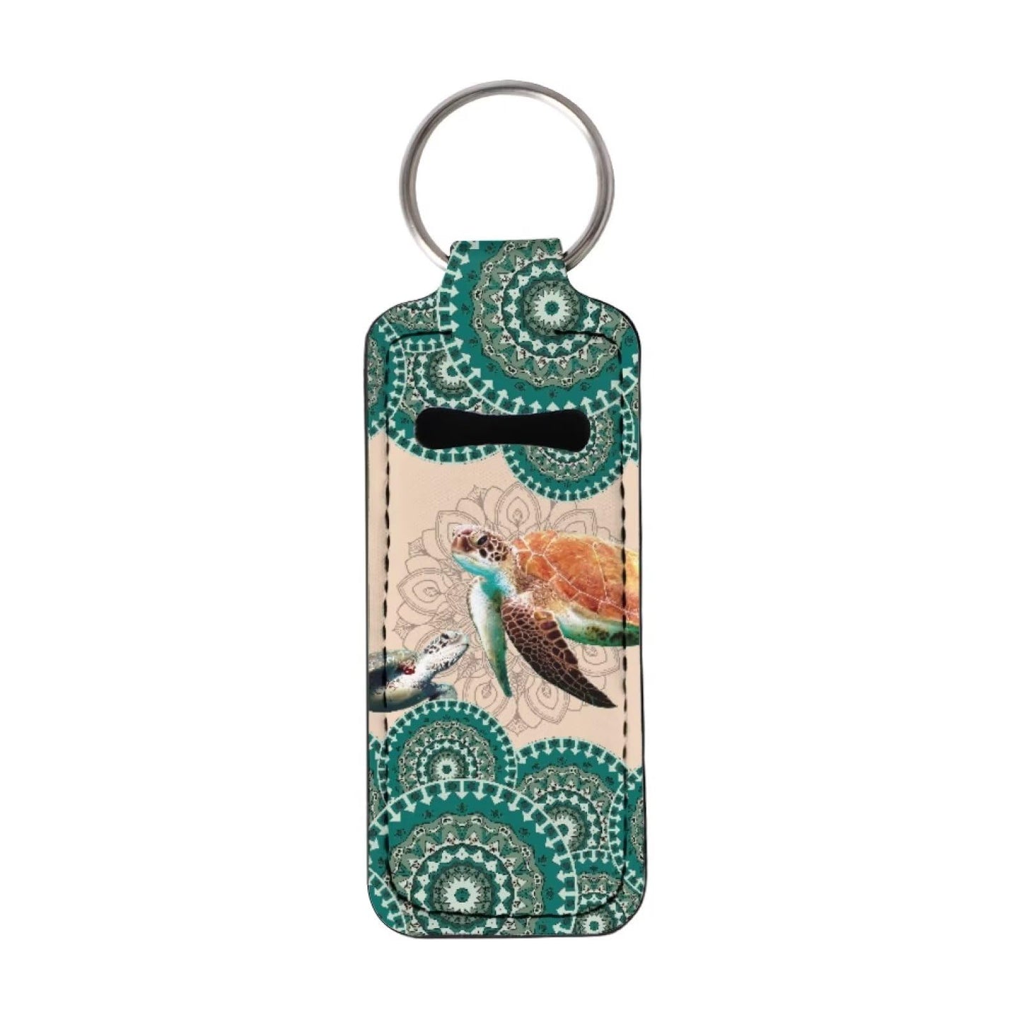 Baxinh Boho Mandala Turtle Printed Chapstick Holder Keychain Clip-on Sleeve Chap Stick Pouch Lip Balm Holsteror Lipstick Tracker Safeguard