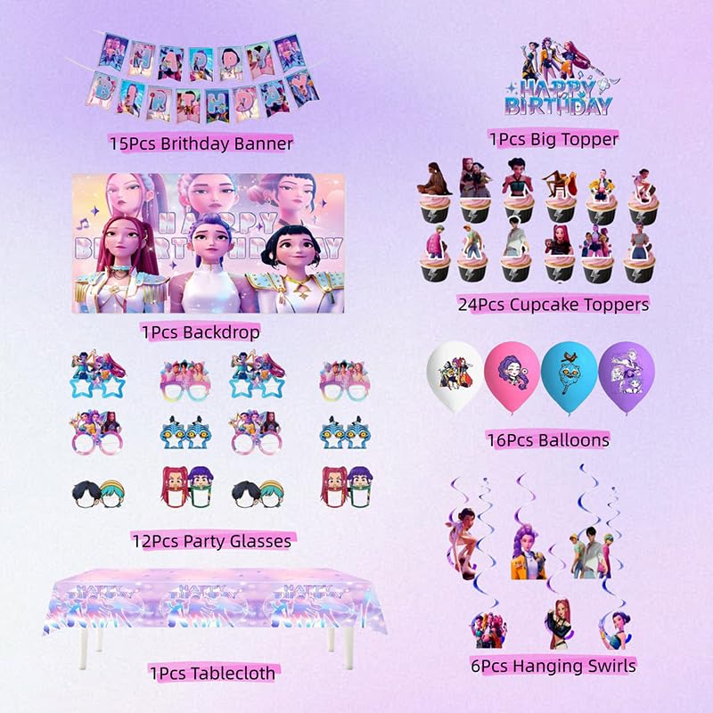 76PCS Demon Hunters Birthday Party Supplies Set | Kpop Theme Decorations