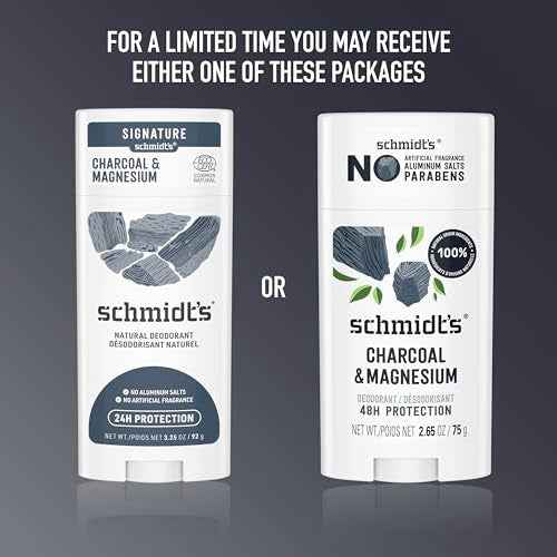 Schmidt's Aluminum-Free Vegan Deodorant Charcoal & Magnesium with 48 Hour Odor Protection, 2 Count for Women and Men, Natural Ingredients, Cruelty-Free, 2.65 oz, Pack of 2